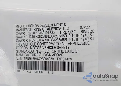 2023 Honda Odyssey Elite z USA, uszkodzony, nr VIN 5FNRL6H9XPB004959